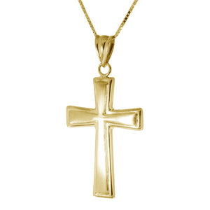 Unisex Solid 14k Yellow Gold Matte Finished Cross Necklace