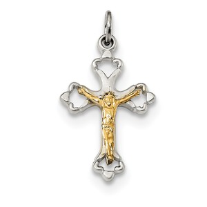 Sterling Silver Gold plated Satin   D C Budded Crucifix Pendant