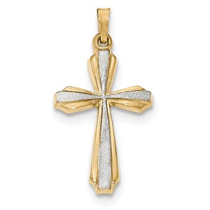 14K with Rhodium Textured and Polished Passion Cross Pendant