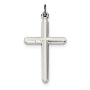 Sterling Silver Polished Grooved Cross Pendant
