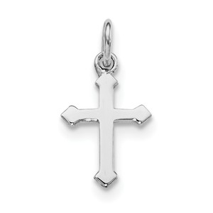 Sterling Silver RH Plated Child  s Polished Cross Pendant