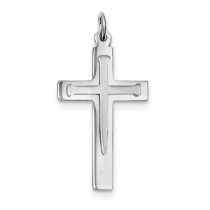 Sterling Silver Rhodium plated Satin   Polished Cross Pendant
