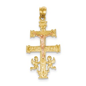 14k Two tone  Cara Vaca Crucifix Pendant