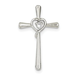 Sterling Silver CZ in Heart Cross Pendant