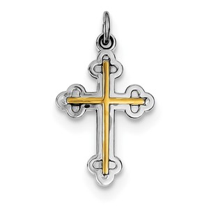 Sterling Silver Rhodium plated   18k Gold plated Cross Charm