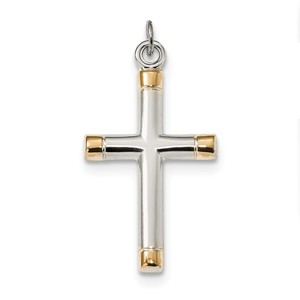 Sterling Silver Polished Gold plated Tips Cross pendant