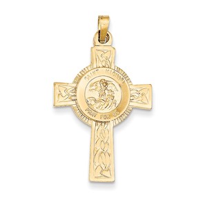 14k Cross w St  Michael Medal Pendant