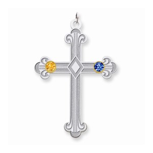 Sterling Silver 14k Bezel Crystal Family Cross Pendant