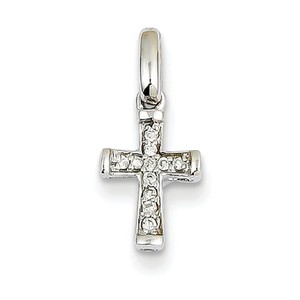 14K White Gold Small Diamond Latin Cross Pendant