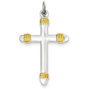 Sterling Silver   18k Gold  plated Rope Cross Pendant