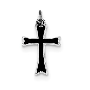 Sterling Silver Rhodium plated Black Enameled Cross Charm