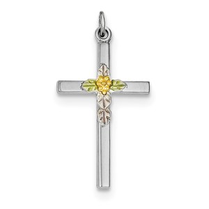 Sterling Silver Rhodium plated Polished Epoxy   Gold plated Cross Pendant