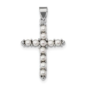 Sterling Silver Rhodium platedFW Cultured Pearl Cross Pendant