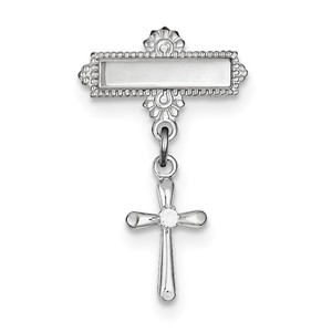 Sterling Silver Rhodium plated Polished CZ Cross Pin