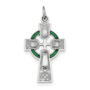 Sterling Silver Rhodium plated Polished Epoxy Irish Cross Pendant