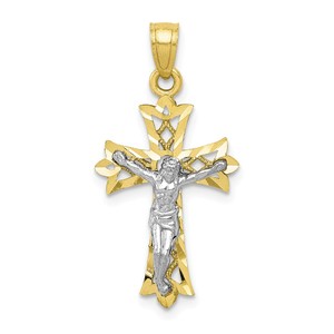 10k   Rhodium Filigree Crucifix Pendant