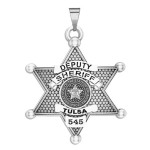 Personalized Oklahoma 6 Point Star Sheriff Badge with Rank  Number   Dept 