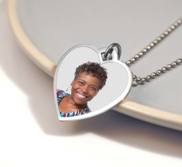 Memorial Stainless Steel Photo Engraved Heart Pendant with 18  Chain