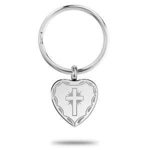 Heart Shape Cross Cremation and Ash Vessel Keychain