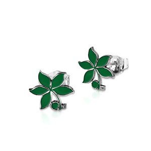 Pair Of Ohio State Logo Green Leaf Earrings