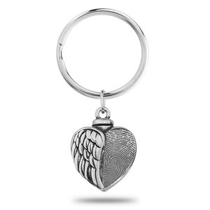 Angel Wing Heart Fingerprint Cremation and Ash Vessel Keychain