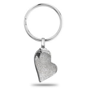 Silver Lopsided Heart Fingerprint Cremation and Ash Vessel Keychain