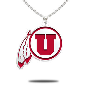 University of Utah Color Enamel Feathered U Necklace