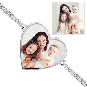 One Heart Photo Engrave Bracelet w  Curb Chain