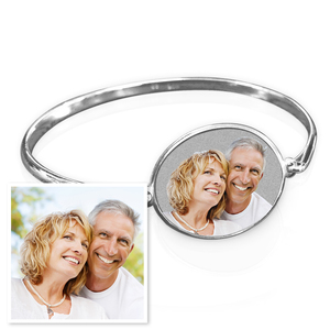 Oval Photo Engraved Bangle Bracelet