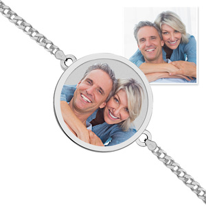 Round Photo Engrave Bracelet w  Curb Chain