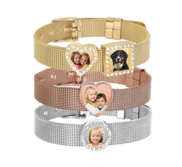 Photo Engraved Mesh Charm Bracelet with Buckle