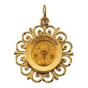 14K Gold First Holy Communion Religious Medal