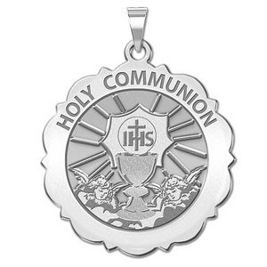 Holy Communion Scalloped Round Religious Medal  EXCLUSIVE 