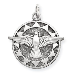 Sterling Silver Antiqued Holy Spirit Religious Medal