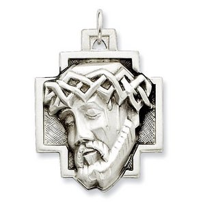 Sterling Silver Satin and Antiqued ECCE HOMO Cross Medal