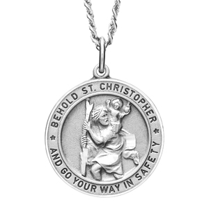 Antique Pewter Saint Christopher Safety Medal w  24 inch Chain