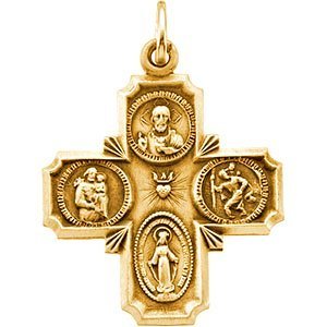 14K Gold Four Way Religious Medal  H 