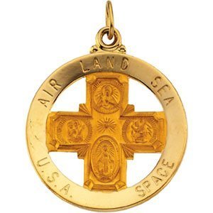 14K Gold 4 Way Cross Religious Medal