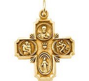 14K Gold Four Way Religious Medal  H 