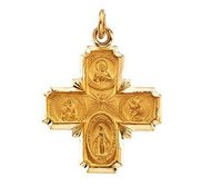 14k Gold 4 Way Cross Religious Medal