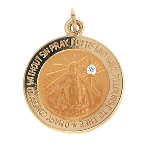 14K Gold Miraculous Medal  H  w  Diamond