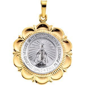 14K White and Yellow Gold  two tone  Miraculous Medal