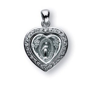 Sterling Silver Miraculous Medal w  Cubic Zirconias
