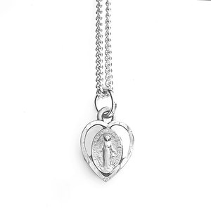 Pewter Petite Heart Cutout Miraculous Medal with 18  Chain