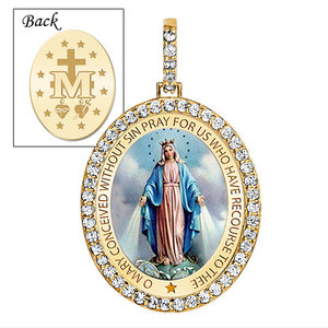 Large Miraculous Medal Diamond Oval Religious Medal    EXCLUSIVE 
