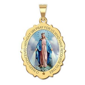 Miraculous Medal Scalloped Oval Color  EXCLUSIVE 
