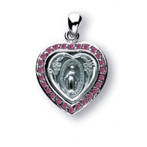 Sterling Silver Miraculous Medal w  Pink Cubic Zirconias