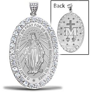 Miraculous Medal  EXCLUSIVE  Double Sided CZ Oval Pendant