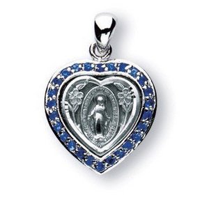Sterling Silver Miraculous Medal w  Synthetic Sapphires
