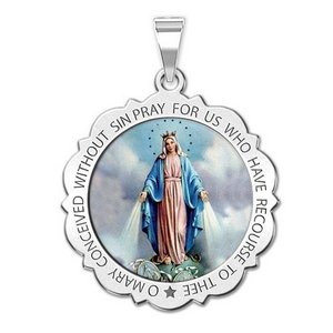 Miraculous Medal Scalloped Round  Color EXCLUSIVE 
